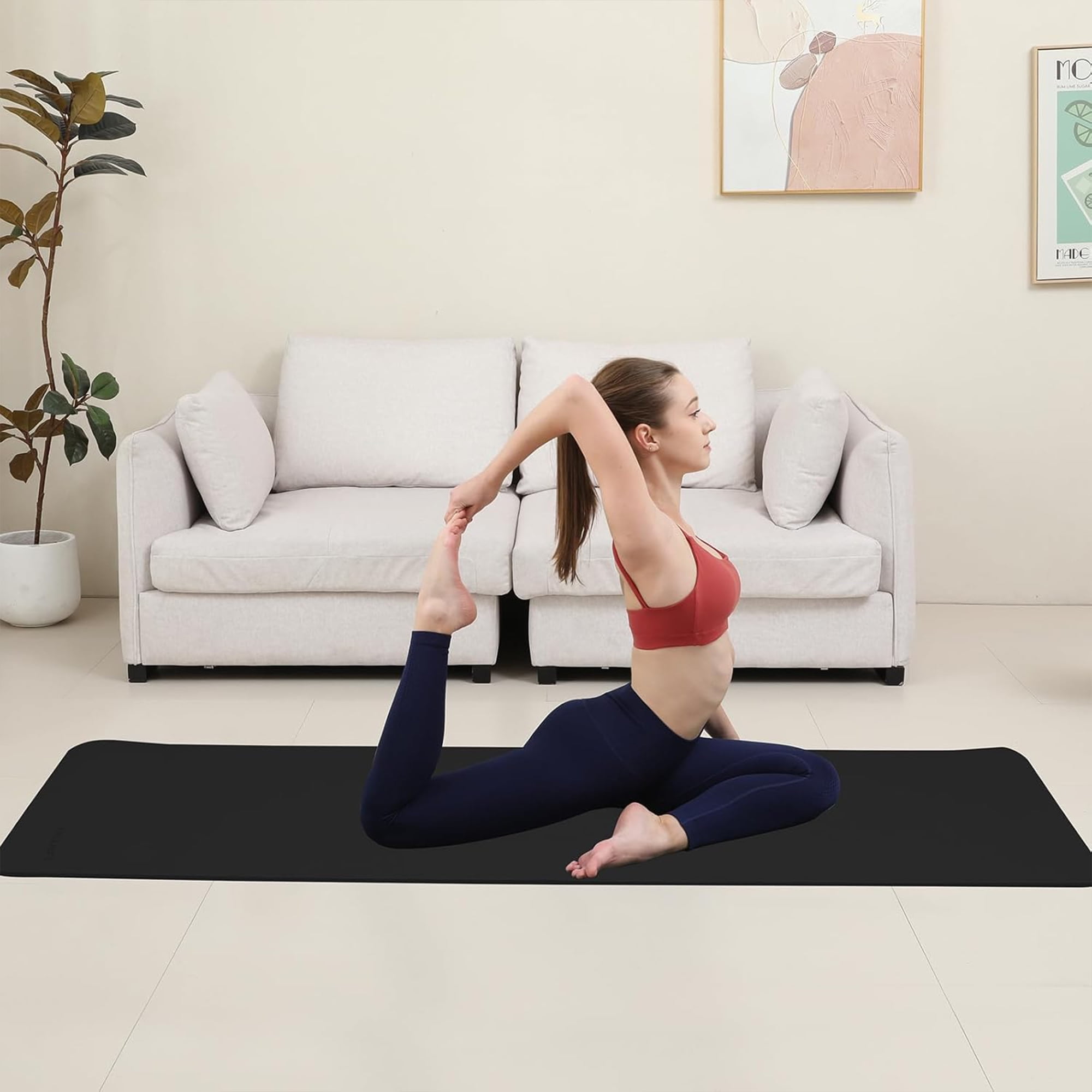 Lamei Yoga Mat,10mm Thick Non-Slip,Durable TPE Exercise Mat for Home Gym Travel,Includes Yoga Mat Carrier Strap, Eco-Friendly Workout Mats, Pilates, Stretching Barefoot Meditation(Black)