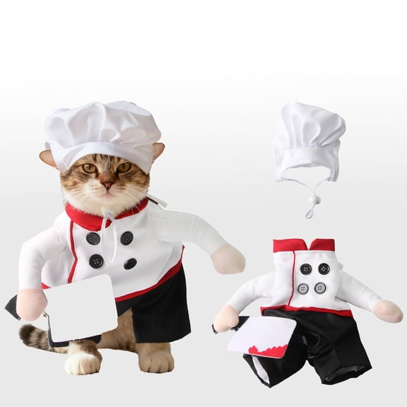 Funny Chef Pet Outfit for Cats Small Dogs – Hilarious Stand-Up Chef Clothes with Hat and Accessory,Party Dress-Up Apparel for Kittens Puppies,Size L