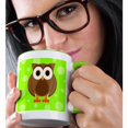 thumbnail image 2 of 3drose, Cute Brown Owl on Bright Green Background, 11oz Two-tone Green Mug, 2 of 6