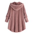 thumbnail image 3 of Womens Winter Jacket Plus Size Button Plush Tops Hooded Loose Cardigan Wool Coat Jacket Pink XXXXXL, 3 of 8