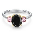 thumbnail image 3 of Gem Stone King 10K Two Tone Gold Black Sapphire and Pink Lab Grown Diamond Engagement Ring for Women | 3.00 Cttw | Oval 9X7MM | Gemstone September Birthstone | Size 8, 3 of 6