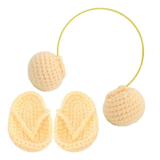 Accesorios de fotografía para recién nacidos, zapatillas de lana para sesión de fotos, auriculares, adorables accesorios para fotos, color amarillo