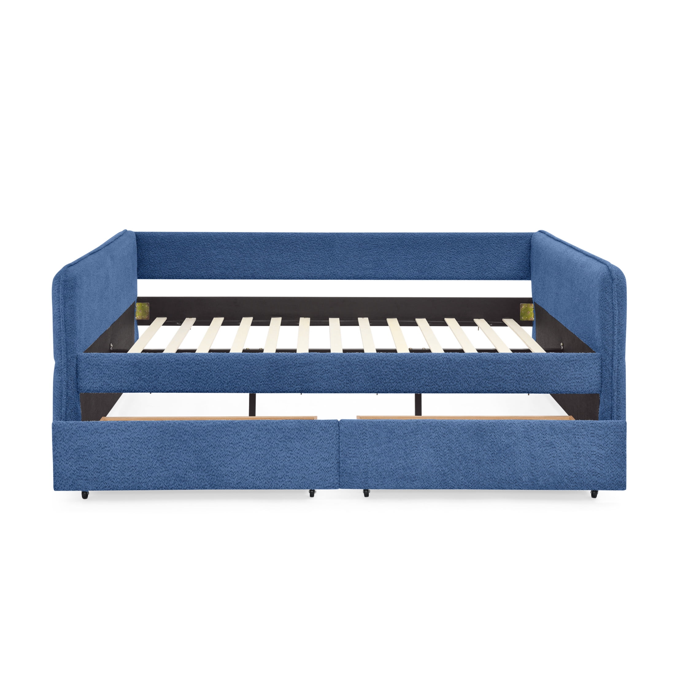 Noble House Zenton Queen Size Boucle Daybed, Upholstered Tufted Sofa Bed Frame with Under-Bed Storage Drawers, Blue
