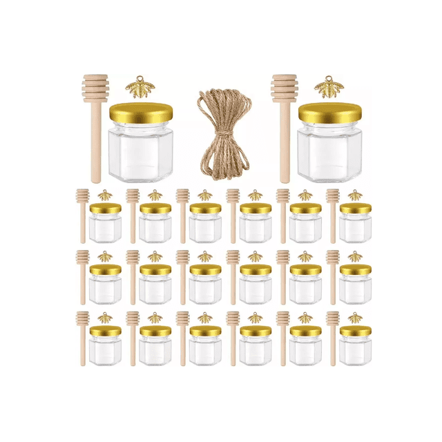 Frasco De Vidrio Mini Miel Hexagonal 45 Ml Con Tapa (20 pcs) transparente