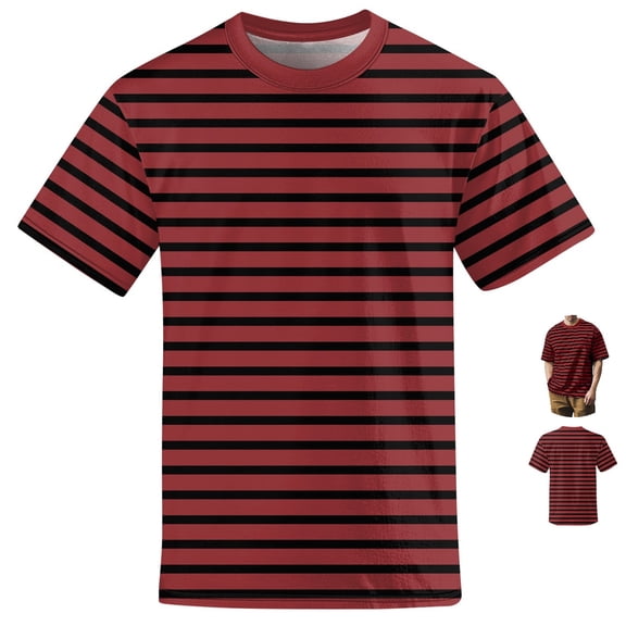 FOPSUFGWFO Men's Short Sleeve T-Shirt Crew Neck Casual Fashion Loose Fit Stripe Print Tops Daily Wear Summer Fall Blouses for Streetwear L