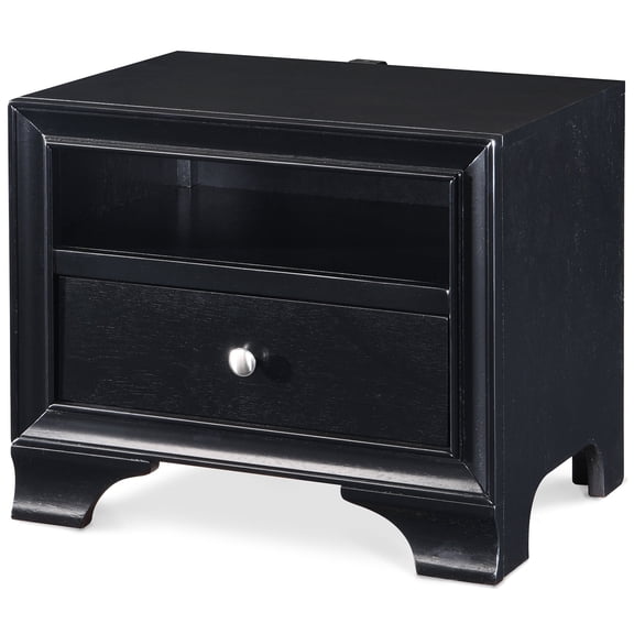 ClickDecor Edmond 1 Drawer Nightstand End Table with USB Charging Station, Black