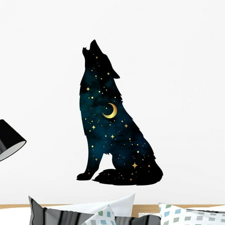 Crescent Decal - Wolf with Crescent Moon Wall Decal Wallmonkeys Peel and Stick Graphic (24 in H x 18 in W) WM502777