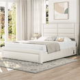 thumbnail image 1 of Fullfurnique Upholstered Platform Bed Frame with Three Storage Drawers, Queen, Beige, 1 of 11