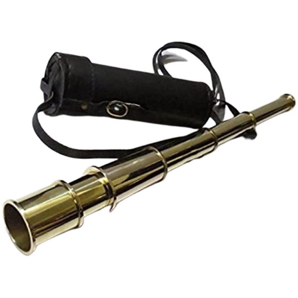 Royal Brass Marine Nautical Brass Finish Spyglass Telescope 18" Black Leather case
