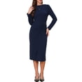thumbnail image 2 of INSPIRE CHIC Work Dresses for Women 2026 Long Sleeve Wrap Ruched Bodycon Church Business Office Sheath Midi Dress XL Navy Blue, 2 of 6