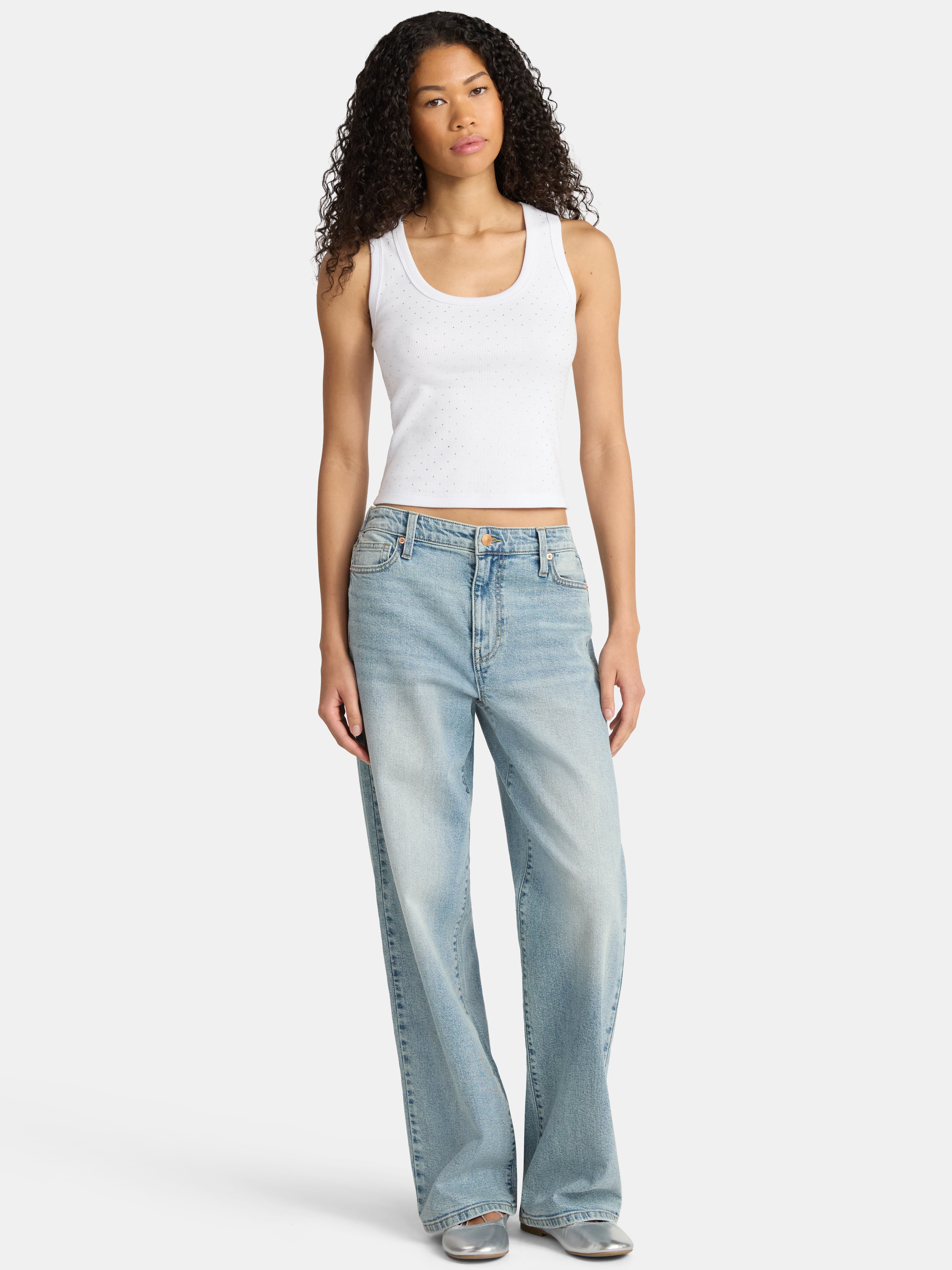 No Boundaries Studded Ribbed Tank Top, Women's