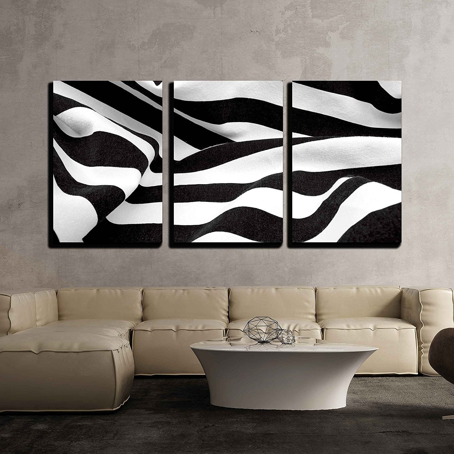 Wall26 3 Piece Canvas Wall Art - Black and White Fabric Creates a Swirl