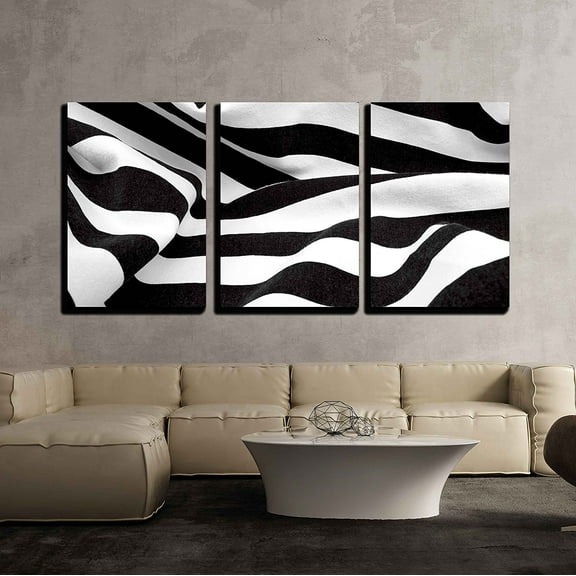 wall26 - 3 Piece Canvas Wall Art - Black and White Fabric Creates a Swirl or Zebra Effect - Modern Home Art Stretched and Framed Ready to Hang - 24"x36"x3 Panels