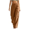 thumbnail image 6 of Hzzrkos Women Casual Fashion Loose Solid Color High Waist Long Cargo Pants With Side Pockets for Daily Wear Outdoor Travel Lounge Outfit Coffee XL, 6 of 8