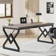 thumbnail image 1 of Tribesigns 63 Inch Executive Desk, Large Office Computer Desk with Extra Thick Wooden Tabletop and Metal Frame, Modern Simple Workstation Writing Table Study Desk for Home Office, Gray, 1 of 8