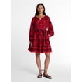 thumbnail image 3 of Time and Tru Women's and Women’s Plus Tie Neck Mini Peasant Dress, Sizes XS – 4X, 3 of 6