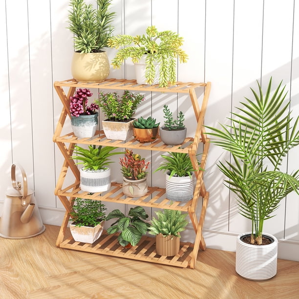 Gymax 4-Tier Foldable Bamboo Shoe Rack Multi-Functional