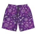 thumbnail image 2 of Honeii's Purple Snowflakes Print Men's Casual Shorts with Drawstring，Swim Trunks Quick Dry Beach Shorts, 2 of 5
