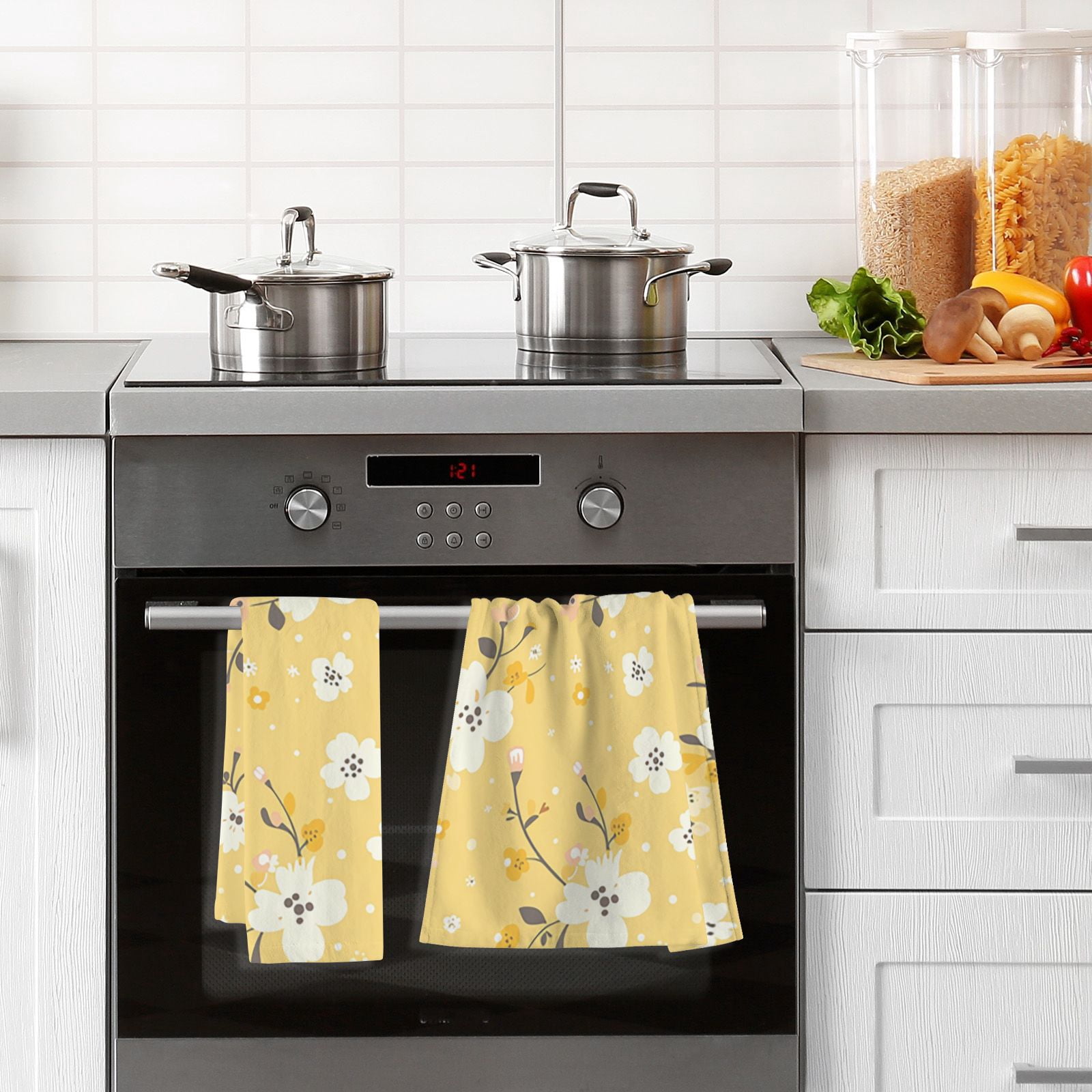 Yellow Floral Hand Towels Cotton Bath Towels Large Face Towels Absorbent for Bathroom 2 Packs
