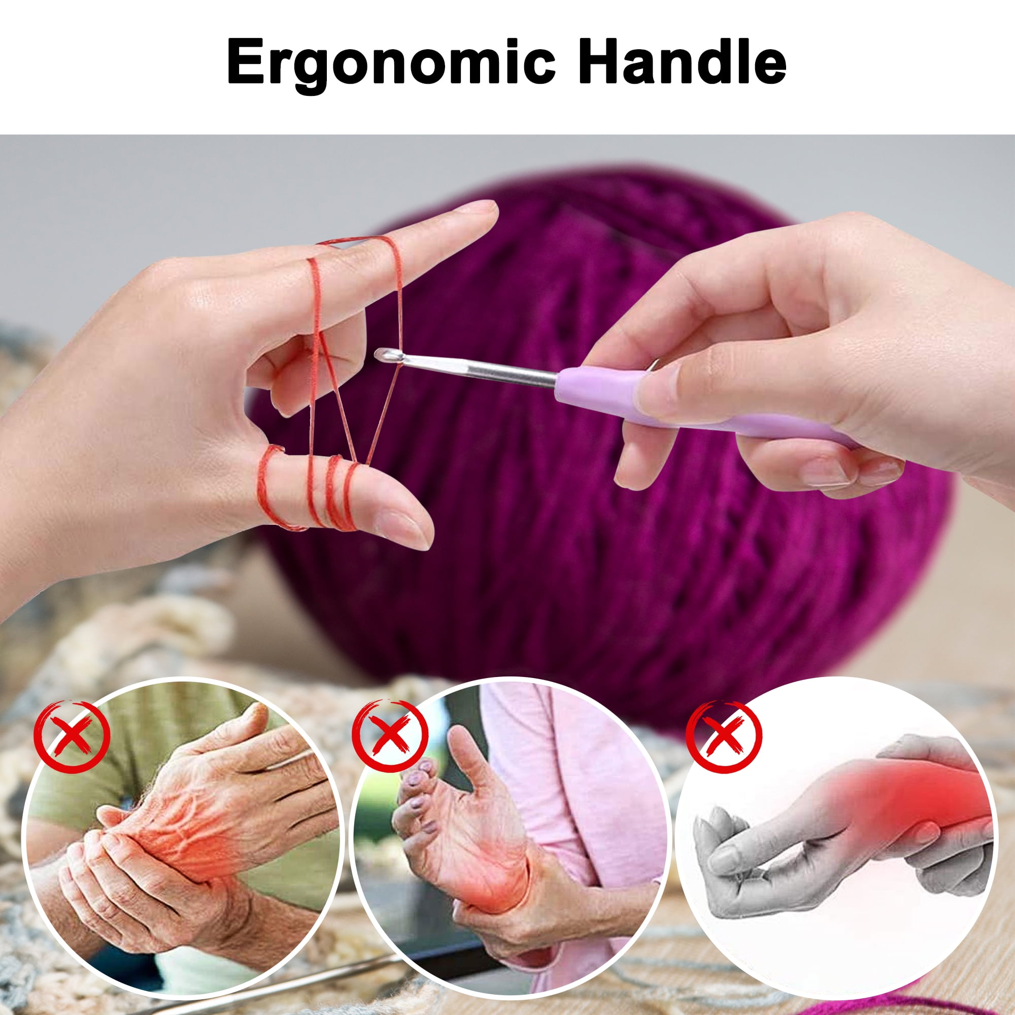 9pcs Ergonomic Crochet Hook Set, EEEkit 2mm-6mm Colorful Plastic Handle Alumina Crochet Hooks Knitting Needles Kit, Weave Yarn Craft Set for Arthritic
