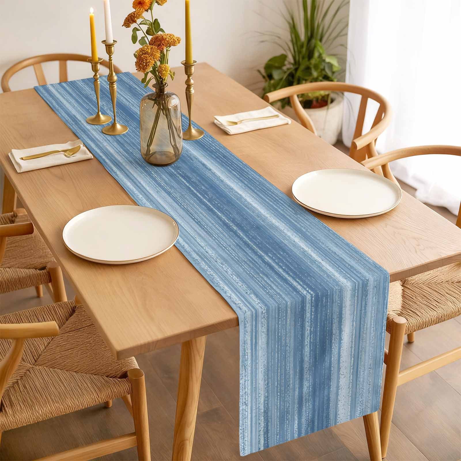 Table Runner 70 Inches Long for Kitchen Dining, Blue Dresser Scarf Farmhouse, Dining Table Decorations for Wedding/Parties, Vintage Modern Abstract Art Ombre 13 x 70 In