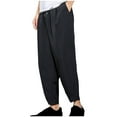 thumbnail image 1 of FcBaudy Full Length Pants Man Solid Color Drawstring Pockets Binding Leg Trousers Man Polyester Trousers, 1 of 3