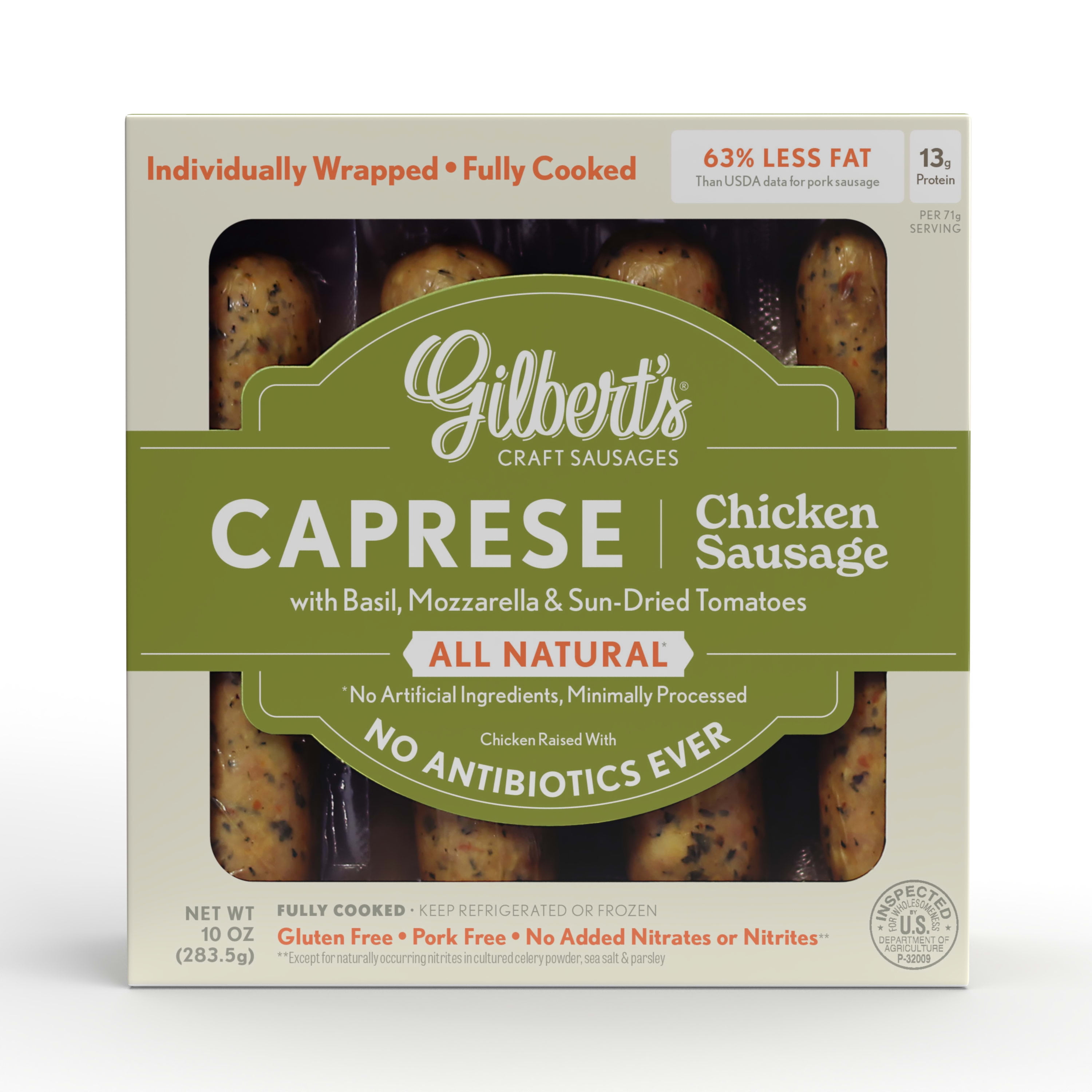 Gilbert's Craft Sausages Caprese Chicken Sausage, 4 Ct, 10 oz