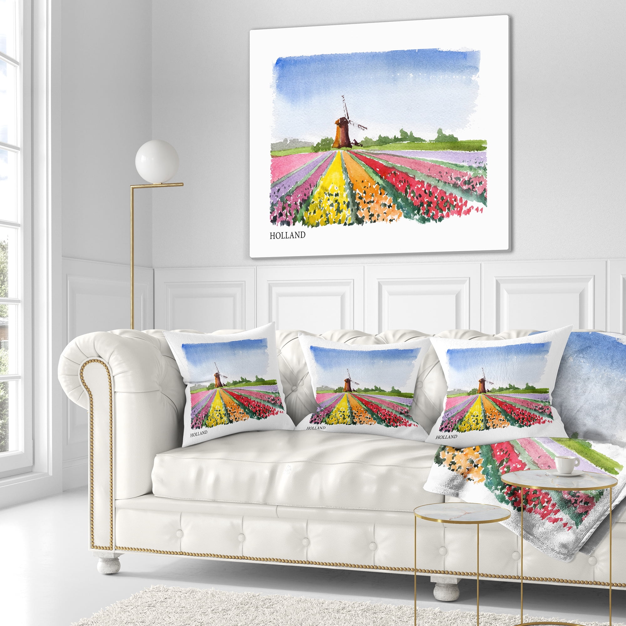 Designart Holland Vector Illustration - Cityscape Painting Throw Pillow - 18x18