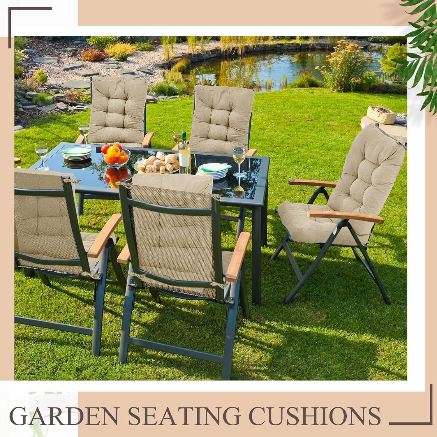 4 Sets Outdoor Patio Chair Cushions Seat High Back Tufted Pillow Replacement Rocking Chair Cushions Pads for Patio Summer Seasonal Indoor Home Office(Beige)