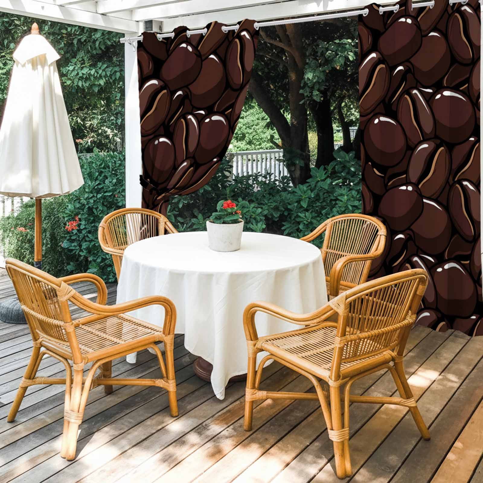 Coffee Beans Outdoor Curtains for Patio, Country Dark Brown Coffee Bean Pattern Sunshade Privacy Drapes Grommet Waterproof Outside Curtains for Porch/Cabana/Balcony 54"x 108", 1 Panel