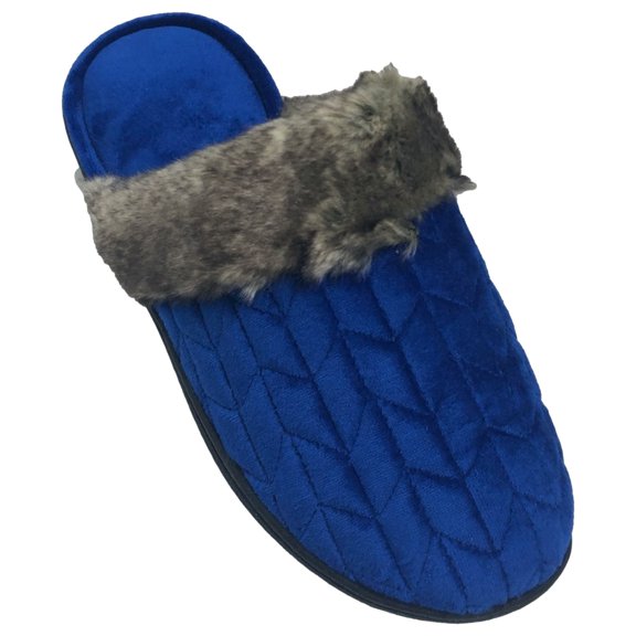 Isotoner Womens Plush Quilted Sapphire Blue Slippers Scuffs 7.5-8