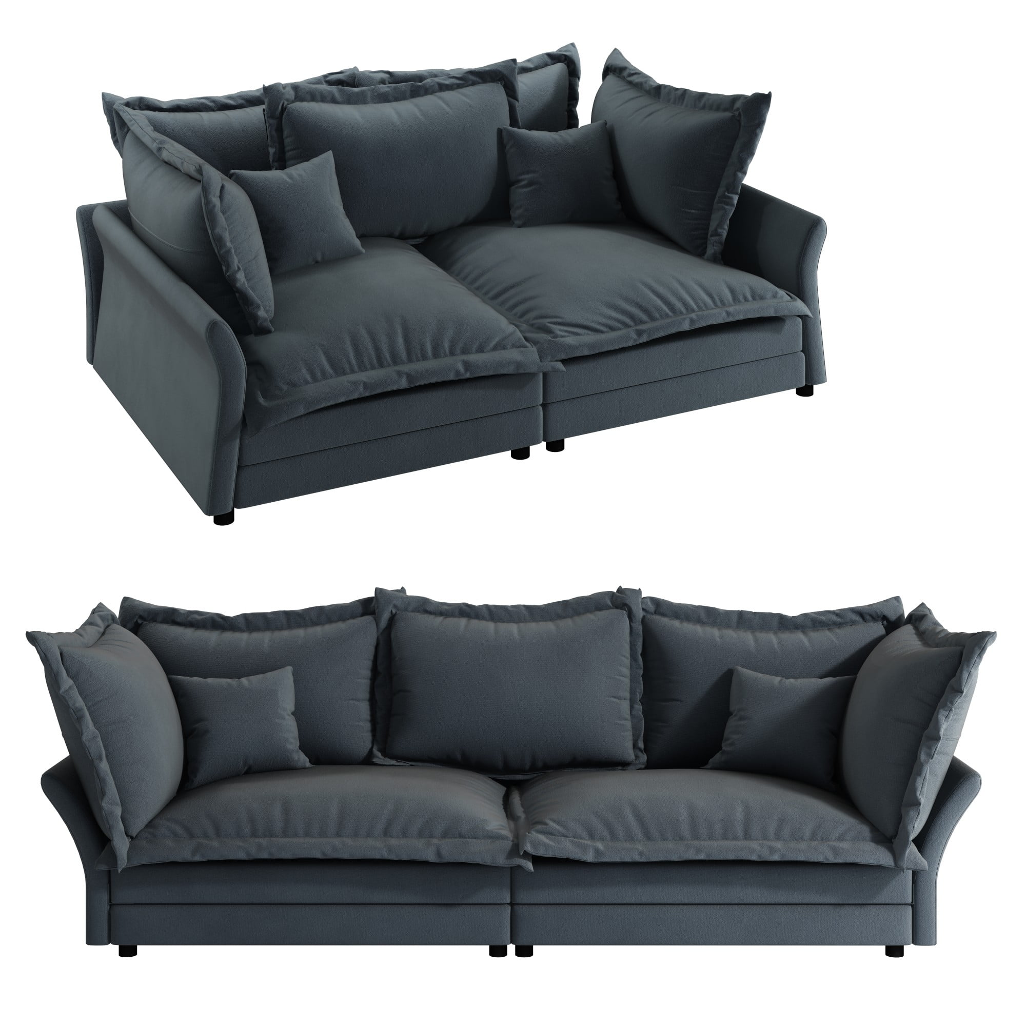 Aukfa 90.55" Overstuffed Sofa Cloud Couch, Convertible Deep Seat Chaise Longue with Large Pillows for Living Room, Gray