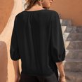 thumbnail image 4 of Camisa de gasa con manga de siete puntos y cordón de moda informal con cuello en V para mujer (negro), 4 of 5