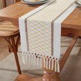 thumbnail image 4 of Table for Home Decor with Tassels 72 Inches Long Farmhouse Rustic Table Runner Cream & Brown Macrame Burlap Fall Table Decoration for Living Room Bridal Shower (12x72 Inches), 4 of 5