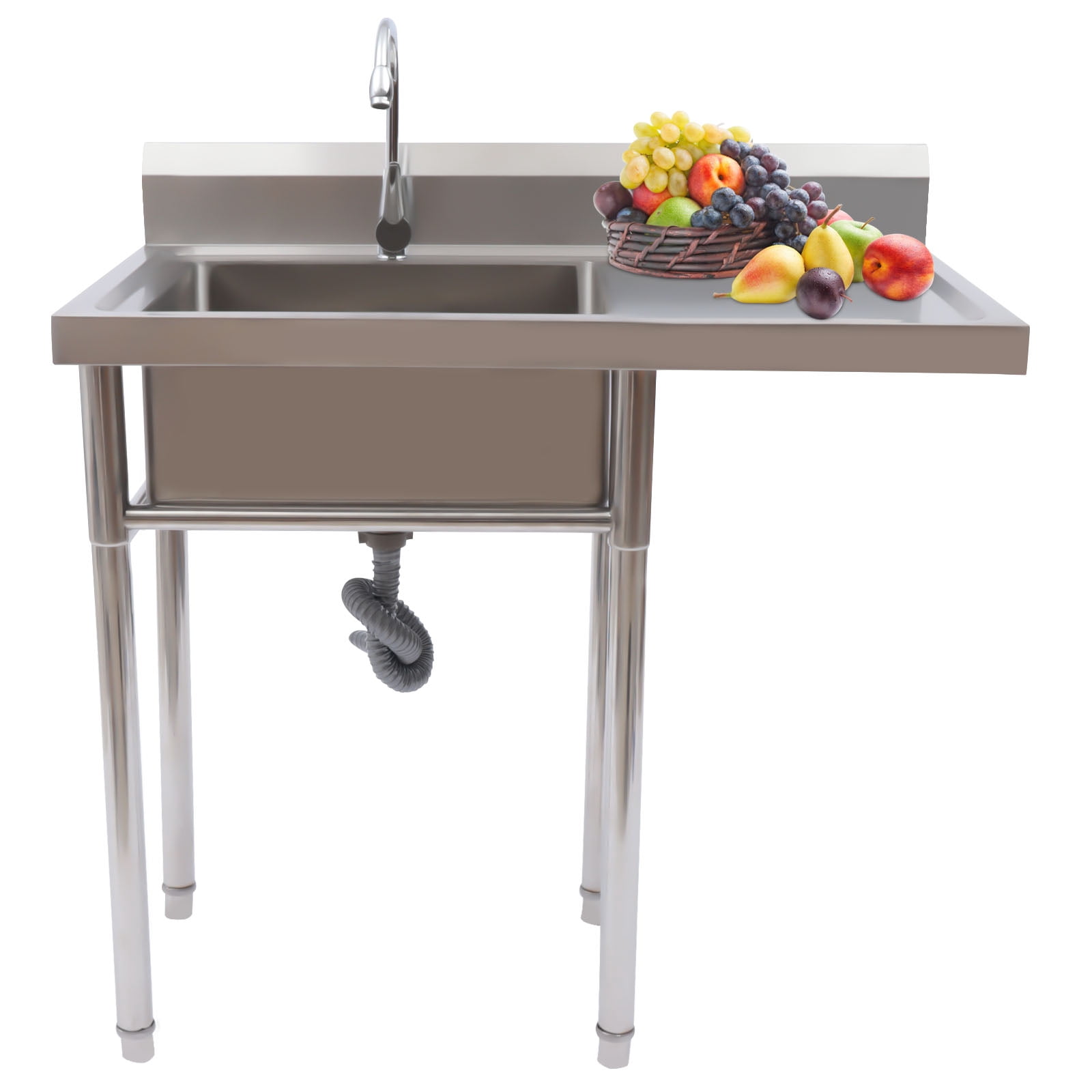 Dwellnix Stainless Steel Sink with Raised Backsplash, Seamless X Infusion Design & Adjustable Feet, Perfect for Kitchen, Restaurant & Utility Room