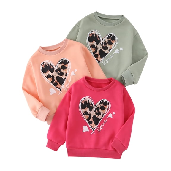Fdqin Girls Sweatshirts Heart Printed 3pcs Long Sleeve Crewneck Pullover Tops Cute Fall Winter Casual Clothes,Orange Red Green,4-5Y