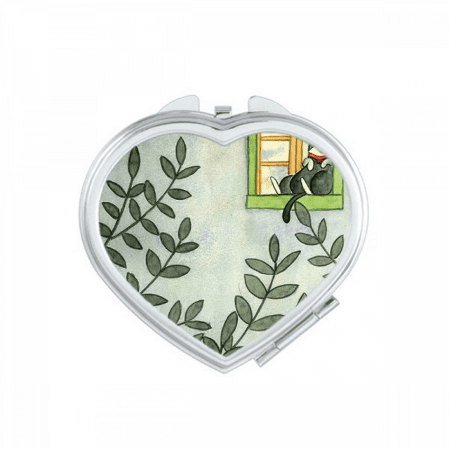 Miaoji Painting Watercolor Cat Outside Window Heart Mirror Travel Magnification Portable Handheld Pocket Makeup
