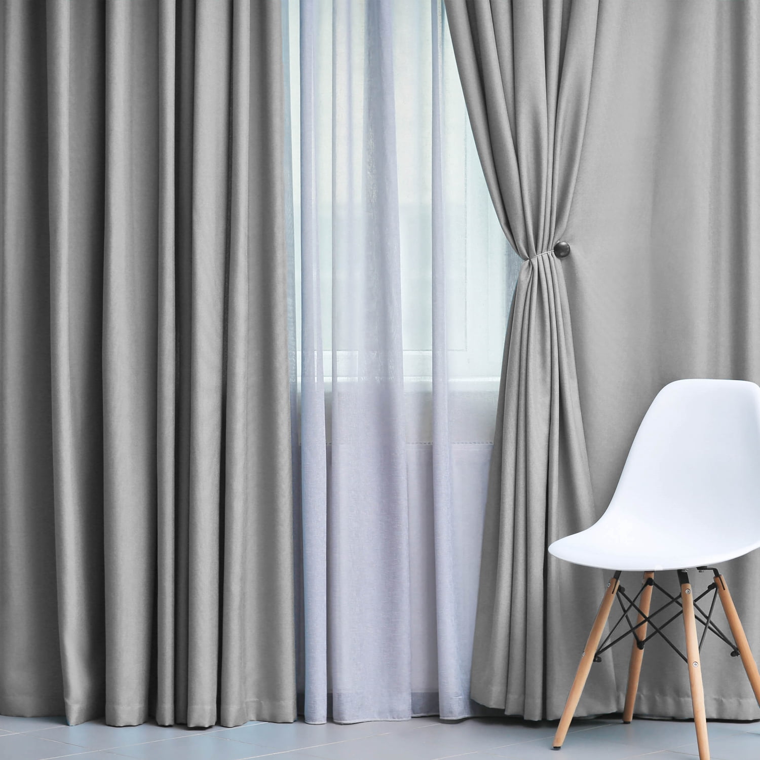 Superior Solid Blackout Curtain Set of 4, 42" x 63", Silver