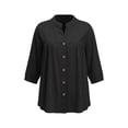 thumbnail image 4 of HongQid Womens Linen Blend Button Down Tunic Ladies Mandarin Neck Pleated Bust 3/4 Sleeve Blouse Casual Shirts, 4 of 7