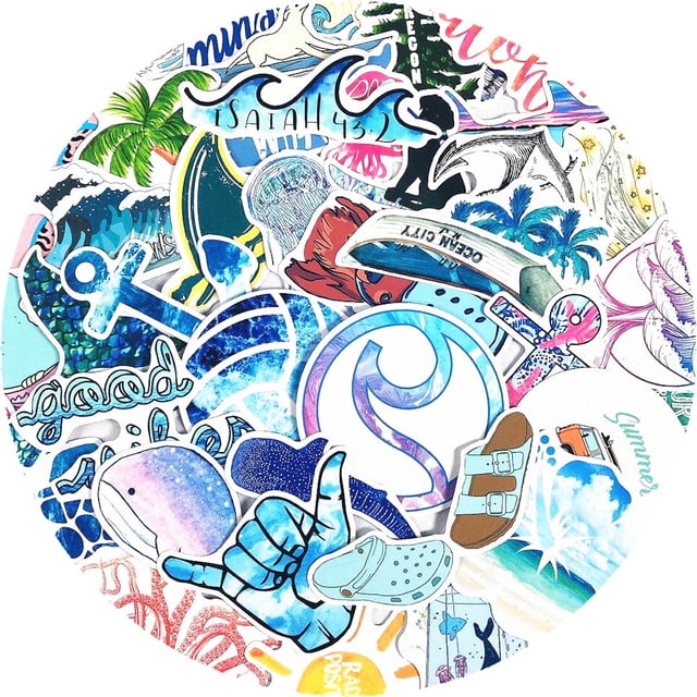 Paquete de pegatinas Blue Ocean Beach Anime, vinilo impermeable, 50 unidades