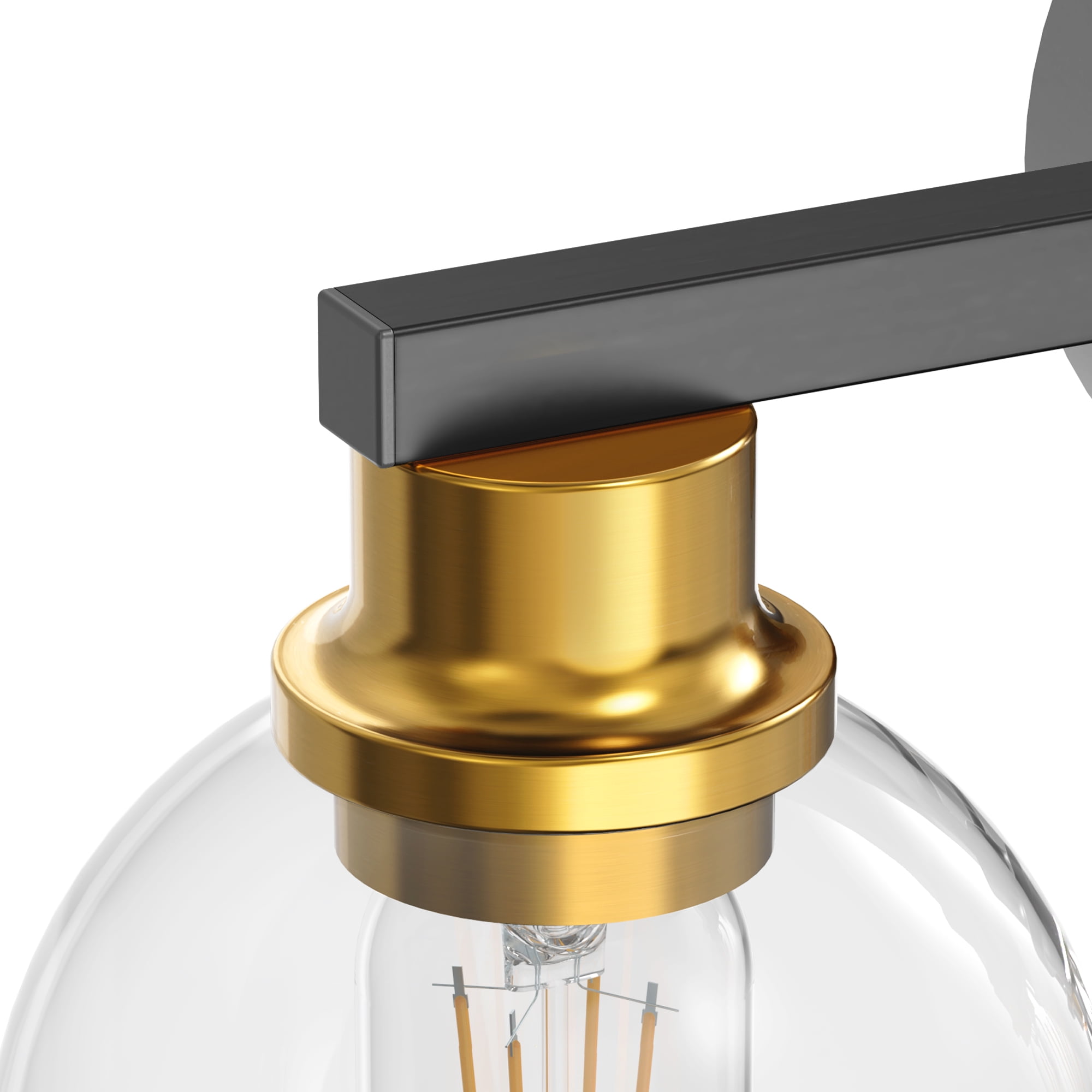 YANSUN 18.9 in 3-Light Black and Gold Bathroom Vanity Light, LED Interior Powder Room Lighting with Clear Globe Shades, for Bathroom, Powder Room, Vanity Table