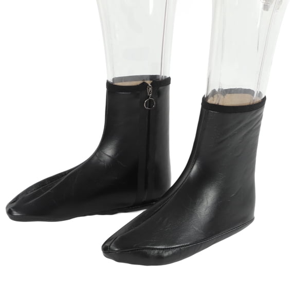 Unisex PU Leather Socks Muslim Socks Khuffy Black Zipper Halal Leather Sunnah Khuffain Socks Waterproof Keep Warm Socks for Camping Fishing Hunting