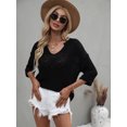 thumbnail image 1 of Round Neck Drop Shoulder 3/10 Length Sleeve Knit Sweater for Women, 1 of 3