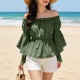 thumbnail image 4 of LEKWK Renaissance Top Women Off Shoulder Ruffled Top with Flared Bell Sleeves Classic Pirate Shirt Medieval Halloween Cosplay Costume, 4 of 9