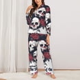 thumbnail image 2 of Salouo Gothic Skulls And Roses Pattern Women's Pajamas Set Long Sleeve Button Down Sleepwear Soft Pj Lounge Sets for women 2 Piece Pjs Set with Long Pants-Small, 2 of 7