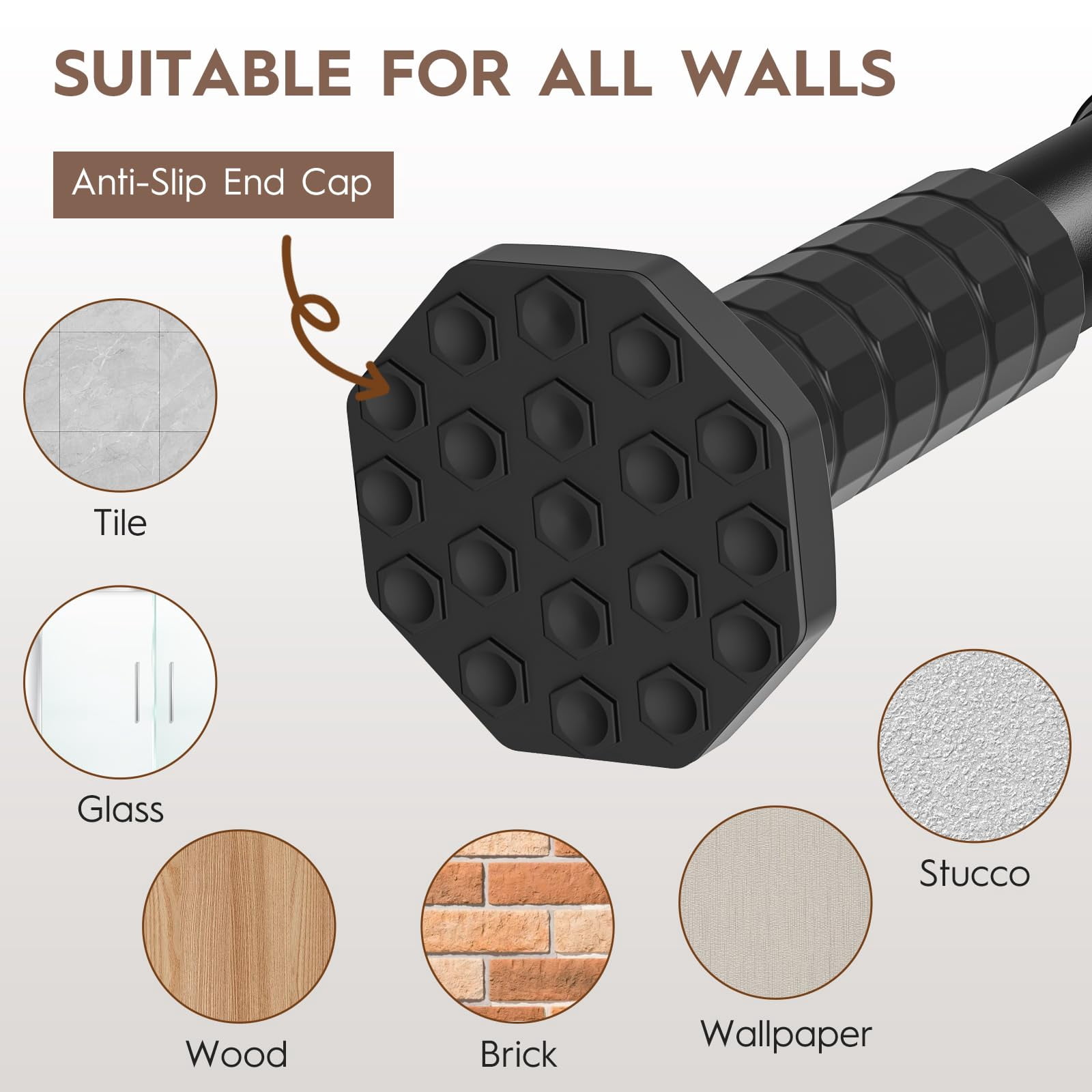 VEGCOO Tension Curtain Rod 51-86 In , Outdoor Curtain Rod No Drilling for Patio Window, Shower Curtain Rod for Bathroom, Adjustable Spring Heavy Duty Tension Rod Renter Friendly, Black