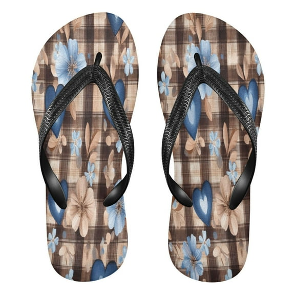 YAZAOOSummer Flip Flops Creatively Blue Heart Floral Harmony Simple Beach Sandals