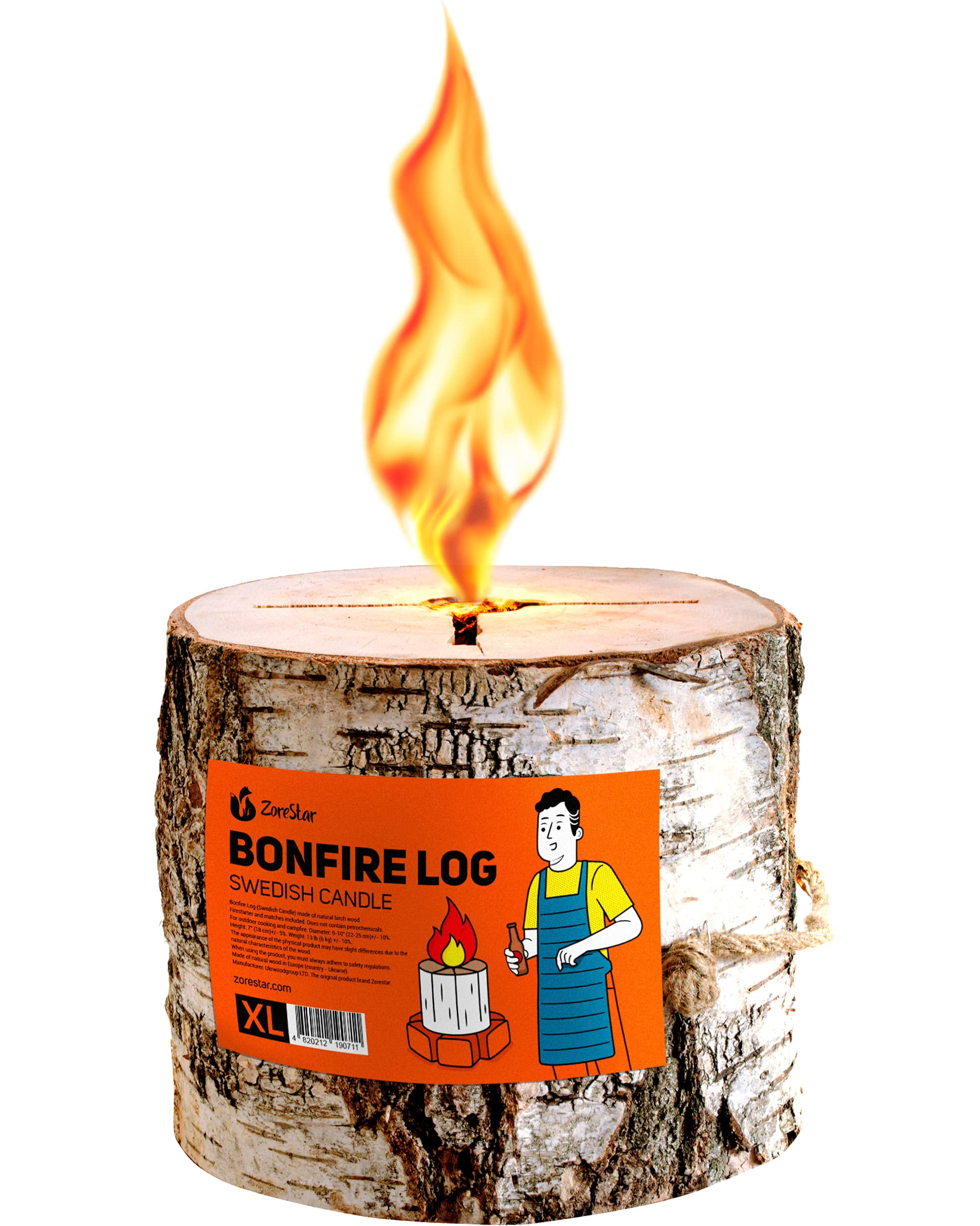 Zorestar Birchwood Portable Bonfire Log XlSize With Firestarter
