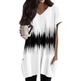 thumbnail image 3 of Spring Tunic Blouses for Women, V-neck Short Sleeve Tops, Plus Sized Casual Long T-shirt with Pockets, 3 of 5