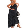 thumbnail image 4 of Women Summer Sleeveless Dress Floral Patterns Ruffled Neckline High-low Hem Cute Dress, 4 of 5